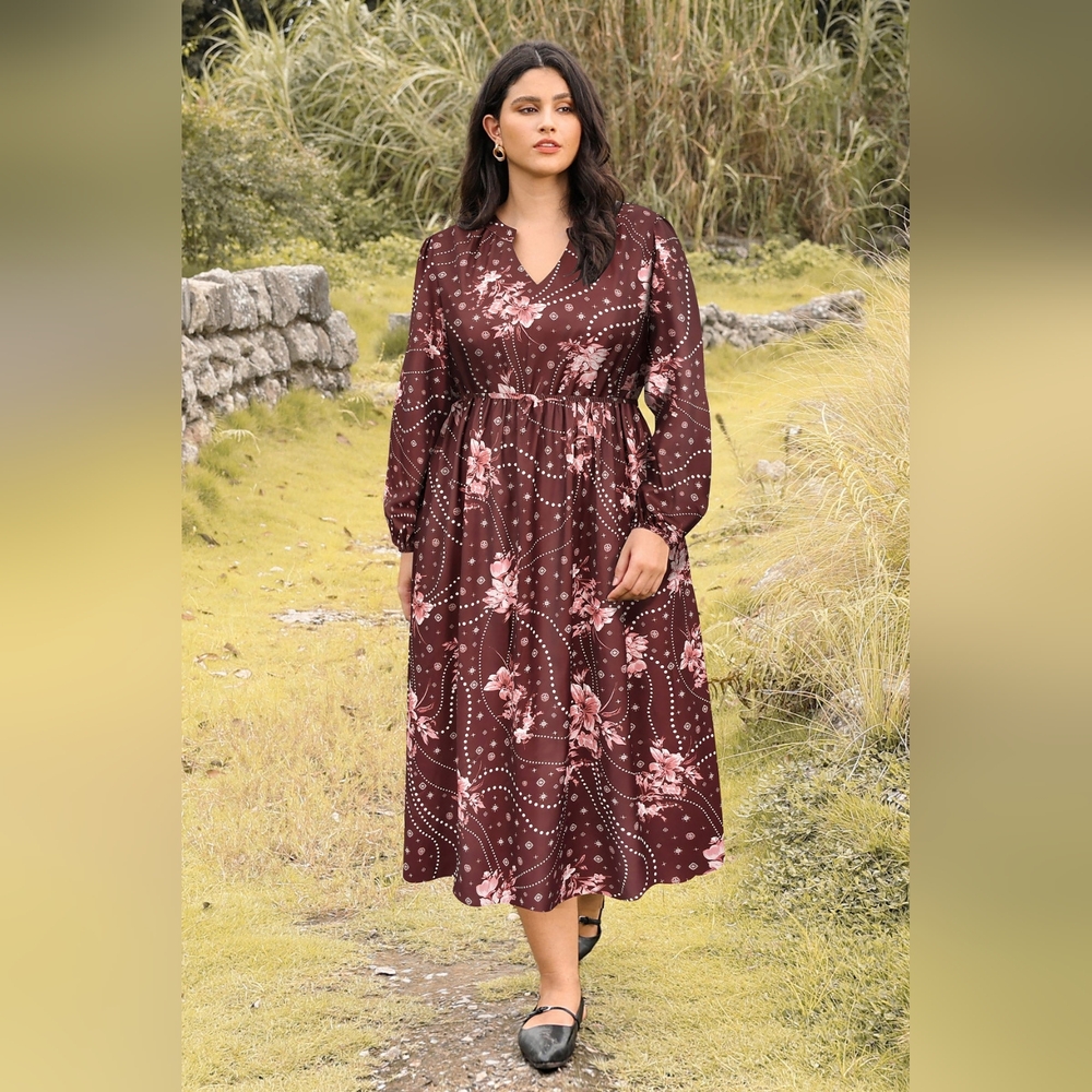 NEW NWT Ritera Plus Size A-Line Floral Print Midi Dress Size 3XL (22/24)